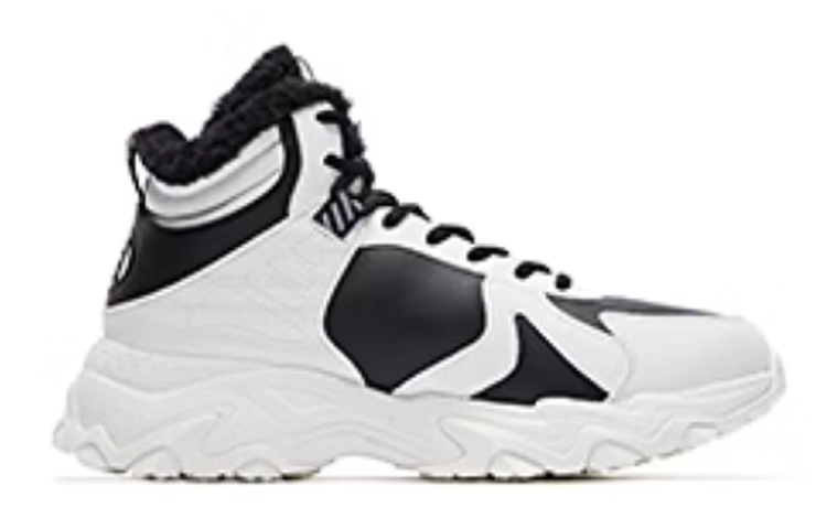 QIAODAN Fleece Lined Comfortable Cushioning, Wear Resistant High top Running Shoes Men’s White Black