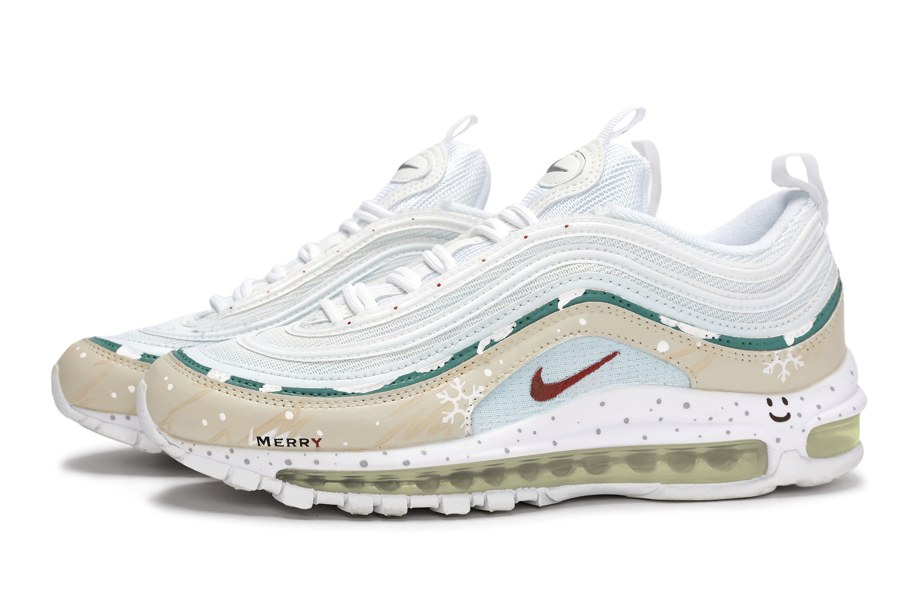 Nike Air Max 97 Abrasion Resistant Abrasion Resistant Low top Running Shoes Unisex White Blue Green