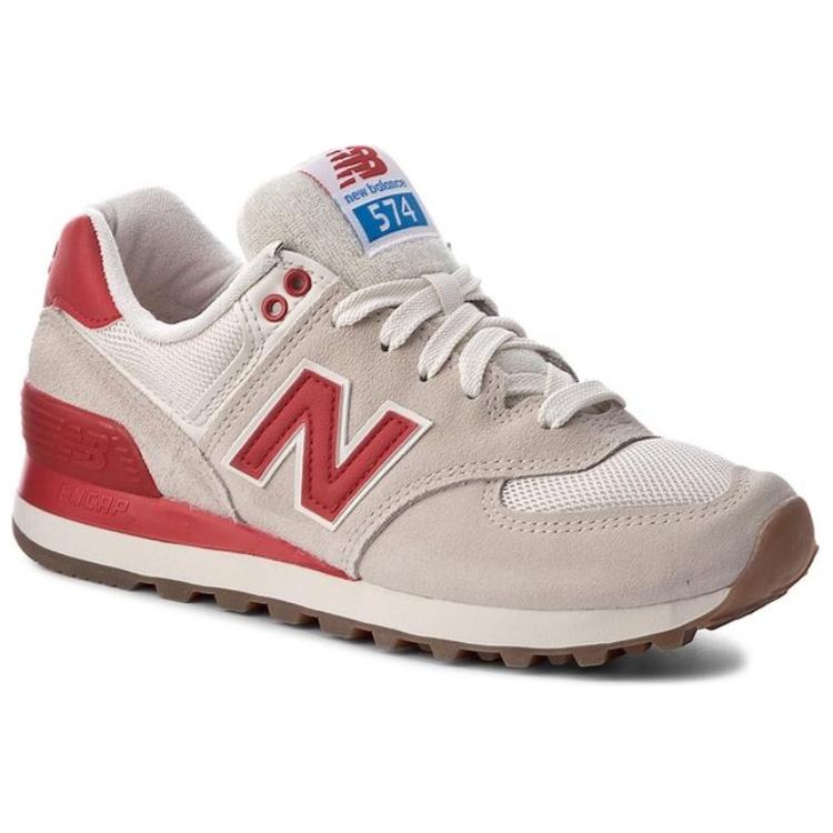 Женские кроссовки New Balance 574 (серый / красный) — фото 3