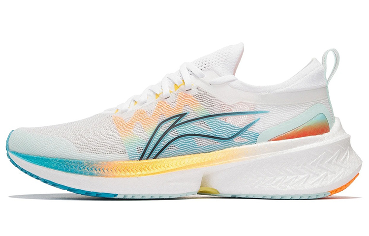 Li Ning Feidian Discovery Cushioning Lightweight Rebound Low top Running Shoes Men’s White Blue Yellow