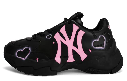 MLB Big Ball Chunky Leather Slip Resistant Abrasion Resistant Support Low top Chunky Sneakers Unisex Black Pink