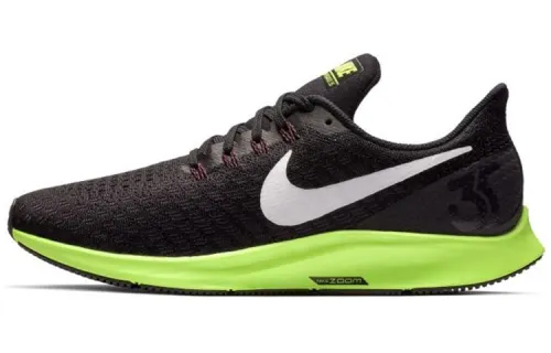 Nike Pegasus 35 lace-up flat heel, round toe, fabric shock-absorbing, non-slip, wear-resistant and breathable, low-top marathon running shoes, men's black and green