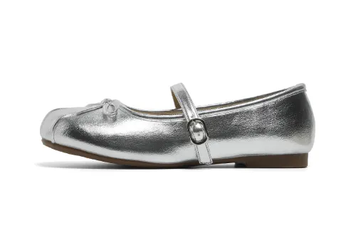 Global HUANQIU Ballet Mary Jane Shallow Bow Soft Sole Sandals Girls Casual Shoes Women's Silver