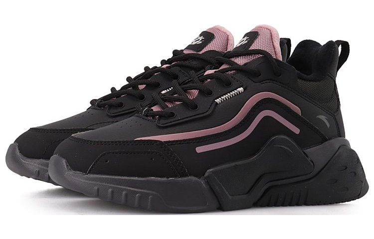 Anta Leather Upper, Casual, Fleece Lined Breathable Low top Running Shoes Women’s Black Purple
