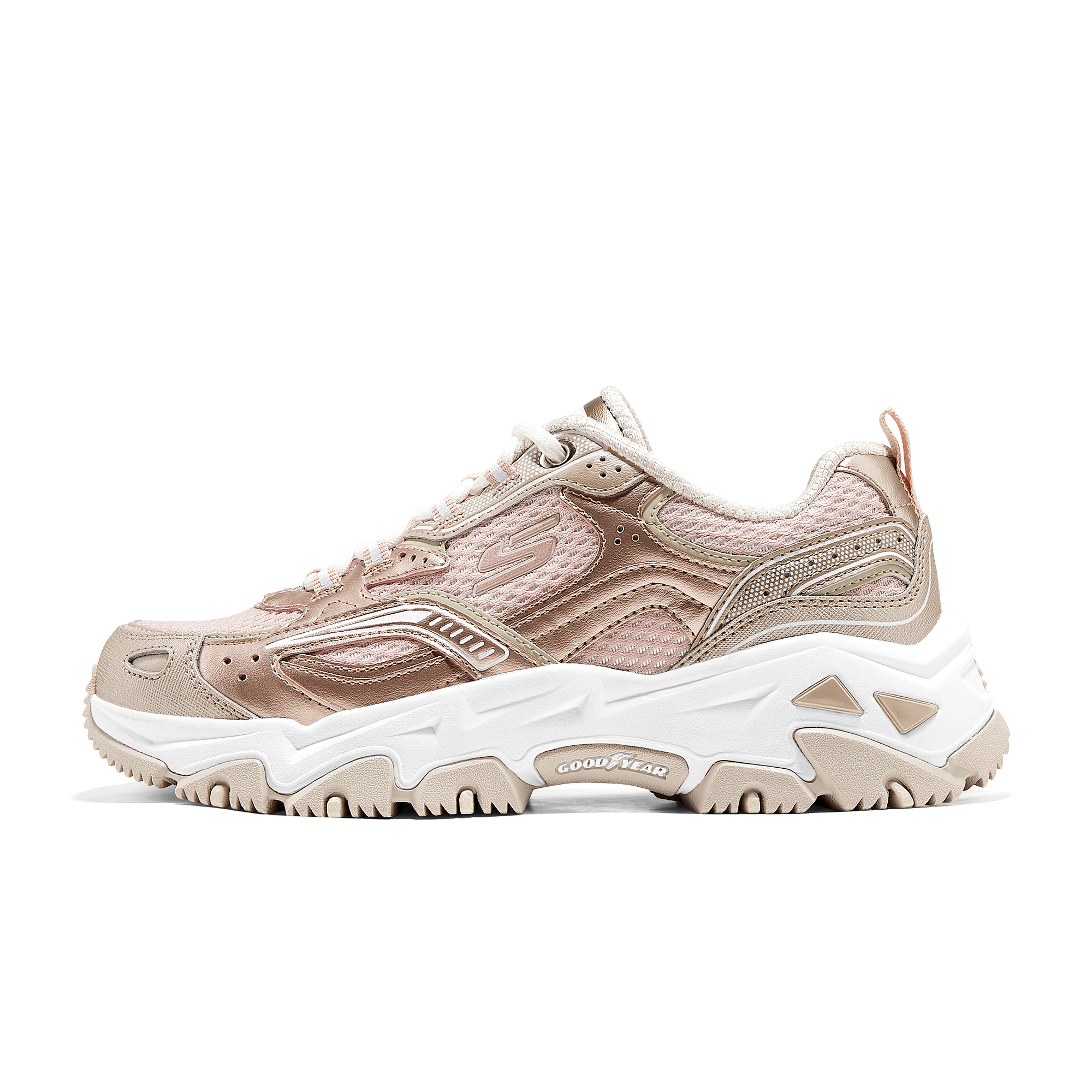 Skechers Skechers Yunyu shoes, mountain style aesthetics, fashionable and comfortable, lightweight cushioning, thick soles, sports mountaineering, wear-resistant, breathable and supportive, low-cut, outdoor functional shoes, women's, rose gold