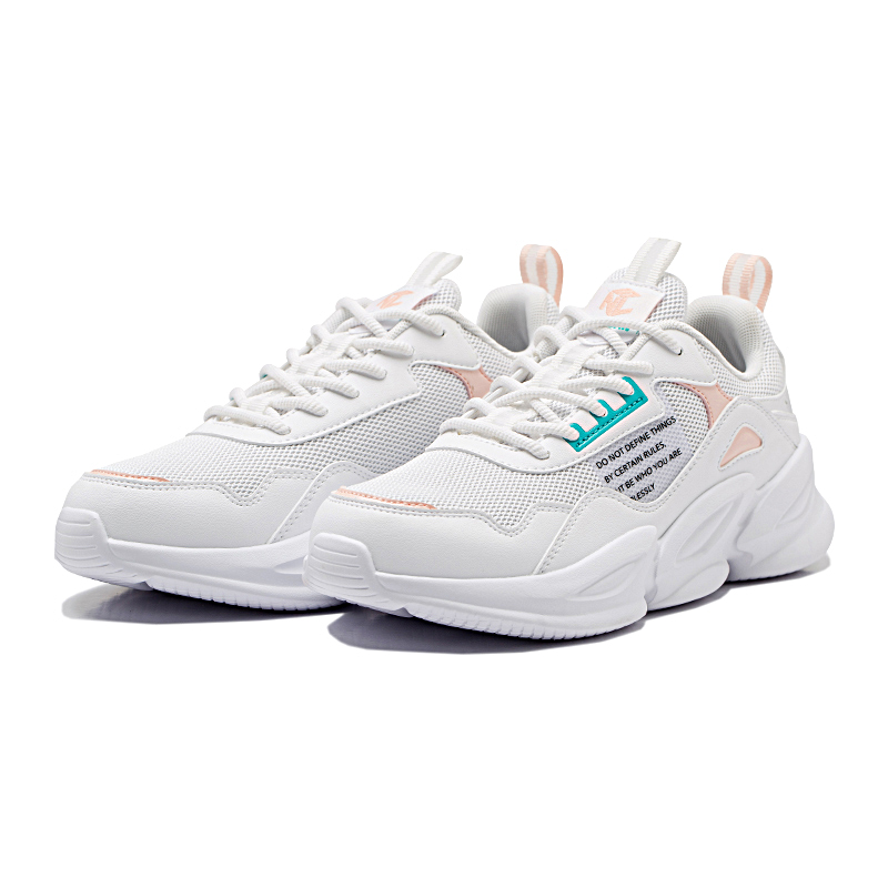 QIAODAN Slip Resistant, Abrasion Resistant, Breathable Low top Running Shoes Women’s Jordan White Enamel Pink