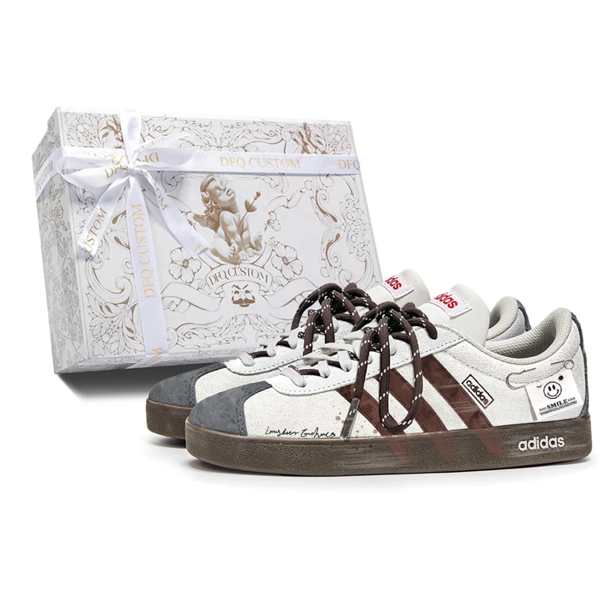 Adidas VL COURT 2.0 Abrasion Resistant Low top Skateboard Shoes Unisex Gray Brown
