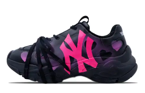 MLB Big Ball Chunky Abrasion Resistant Height Increasing Low top Chunky Sneakers Unisex Black Pink
