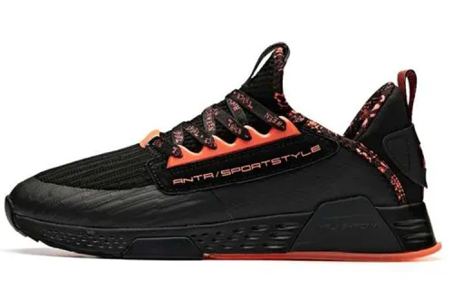 Anta Winter Textile, Leather Cushioning Slip Resistant Abrasion Resistant Low top Running Shoes Men's Black Orange