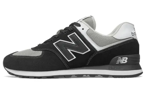 New Balance NB 574 round toe lace-up low-cut running shoes, same style for men and women, white and black
