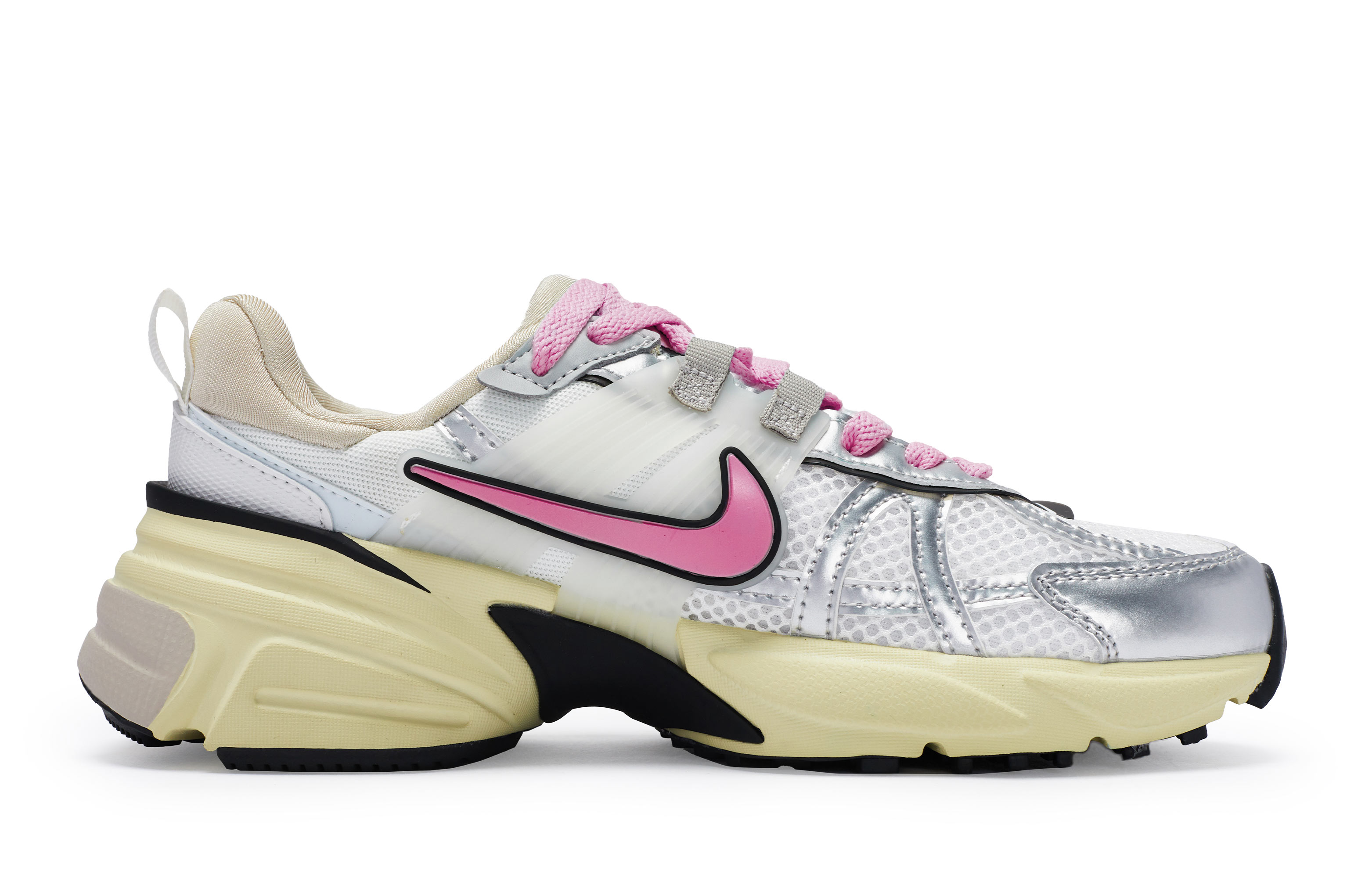 Nike V2K Run Cushioning Slip Resistant Abrasion Resistant Low top Running Shoes Women’s White Silver Rose Red