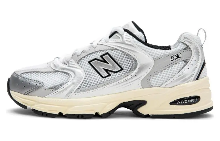 New Balance NB 530 Mesh, Synthetic Leather Breathable Low top Casual City Commuting Running Shoes Unisex Silver Black