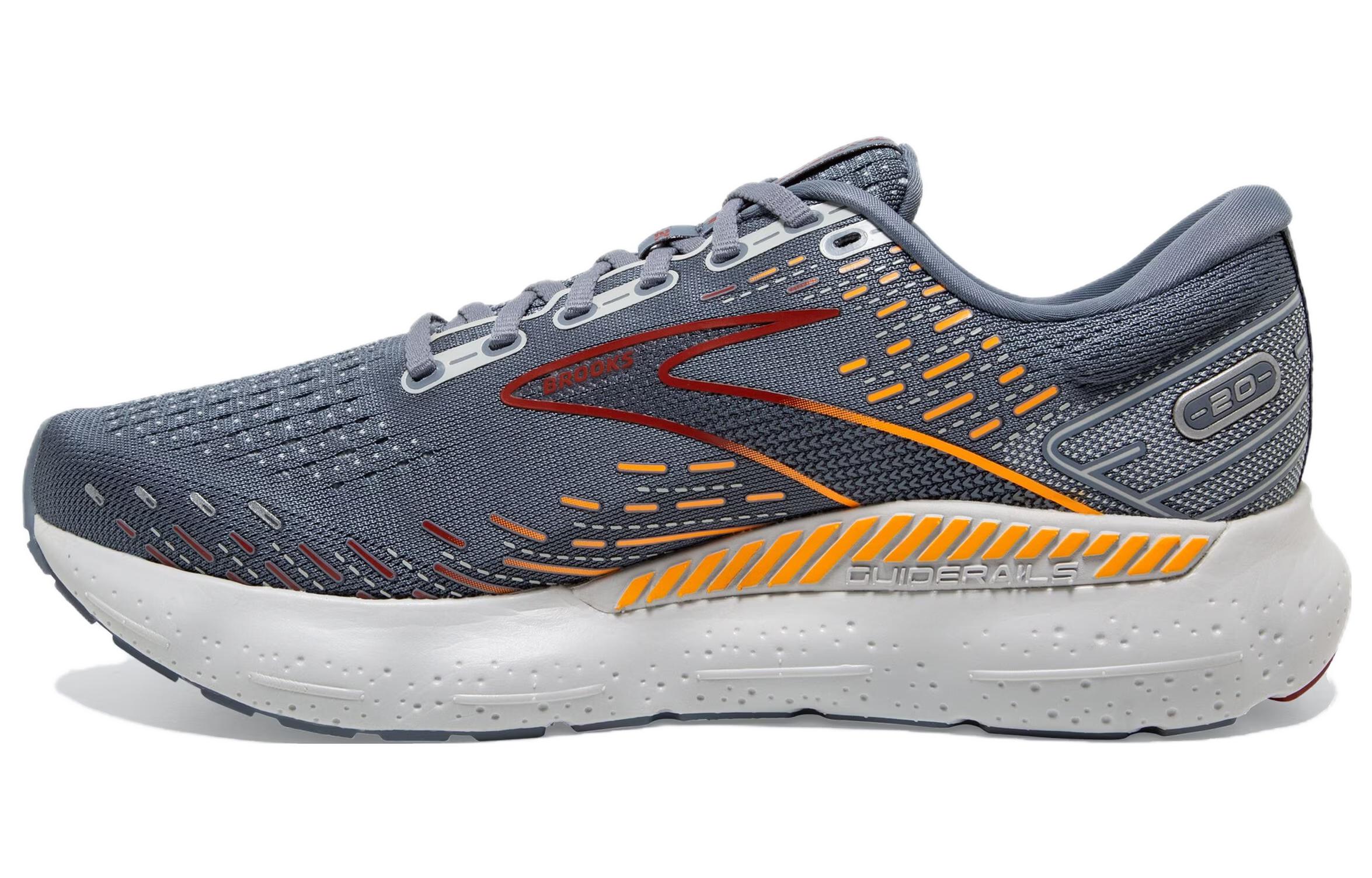 Brooks Brooks Glycerin GTS20 Comfortable and breathable Fabric shock-absorbing support Low top DNA LOFT v3 technology Long-distance running shoes Men's gray orange