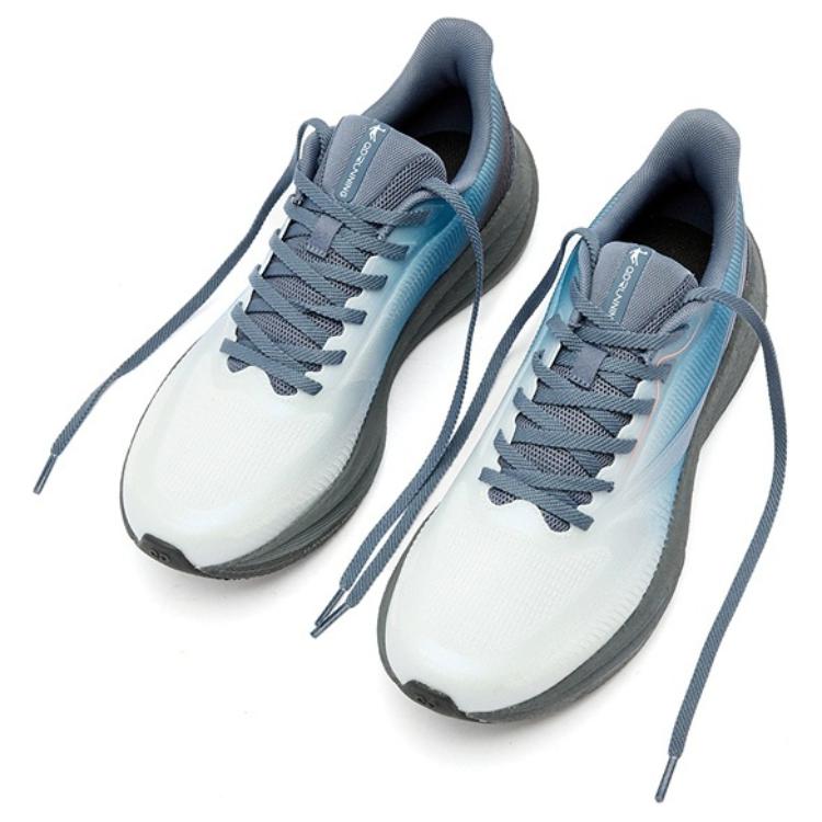 QIAODAN Cushioning Slip Resistant Abrasion Resistant Low top Sprint Running Shoes Men’s White Blue