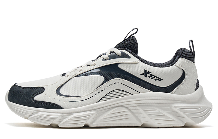 XTEP Cushioning Slip Resistant Abrasion Resistant Low top Running Shoes Men’s Sail White Coal Black