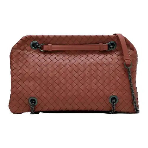Bottega Veneta Lambskin Crossbody Bag, Shoulder Bag Women's Red Brown