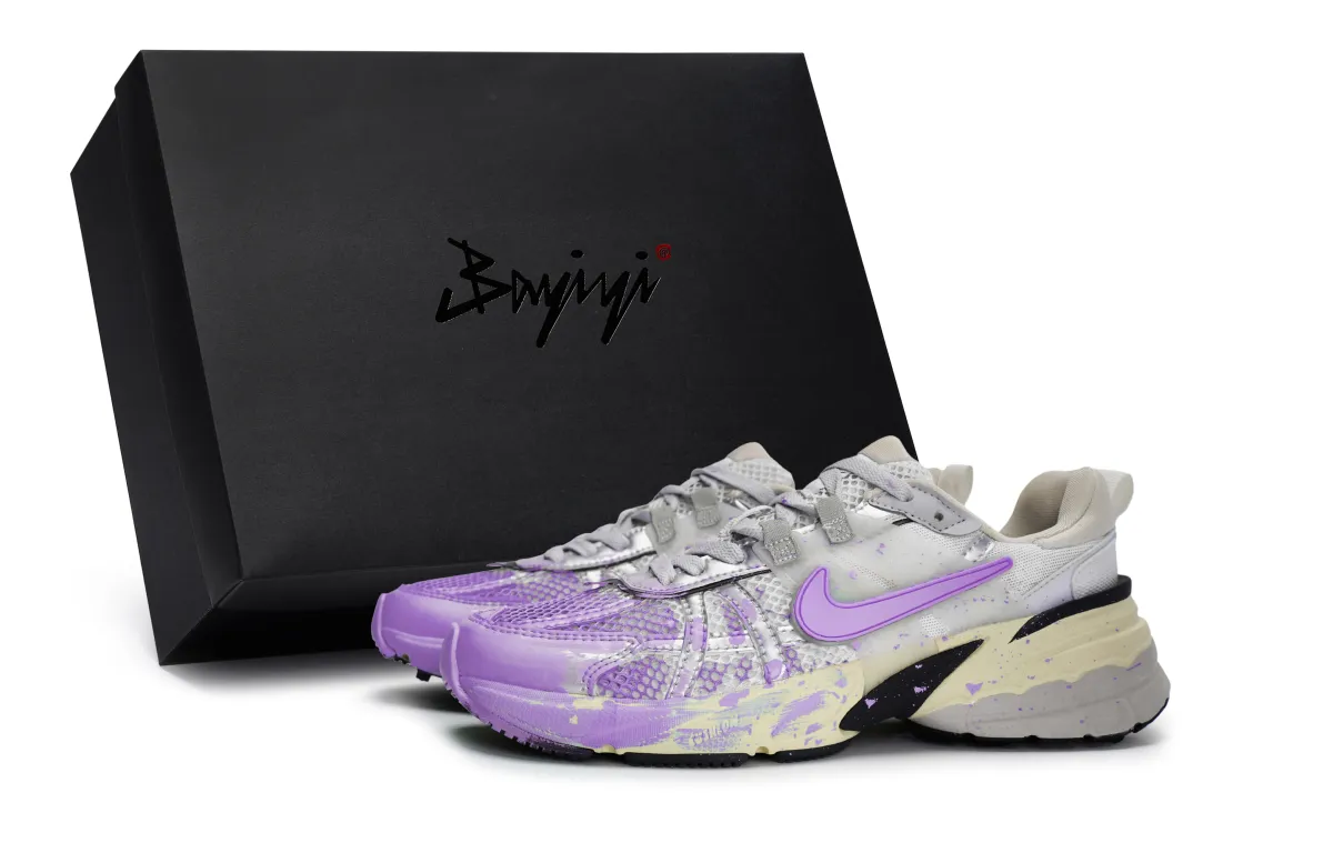 Nike V2K Run Slip Resistant Abrasion Resistant Low top Running Shoes Women's Silver Purple