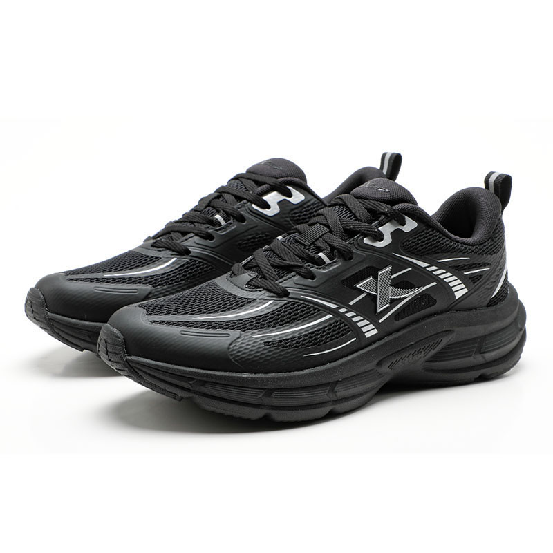 XTEP Cushioning Breathable Abrasion Resistant Low top Casual Running Shoes Men’s Black Silver