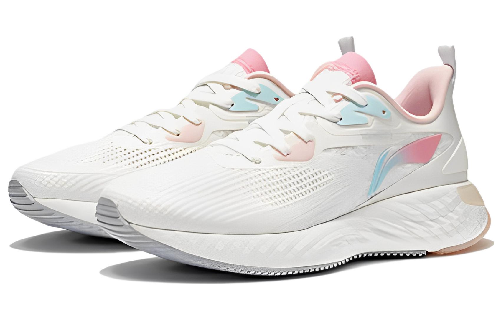 Li Ning Cushioning Slip Resistant Abrasion Resistant Low top Running Shoes Women’s White Pink Blue