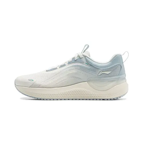 Li Ning Cushioning Slip Resistant Abrasion Resistant Lightweight Low top Running Shoes Women's White Blue