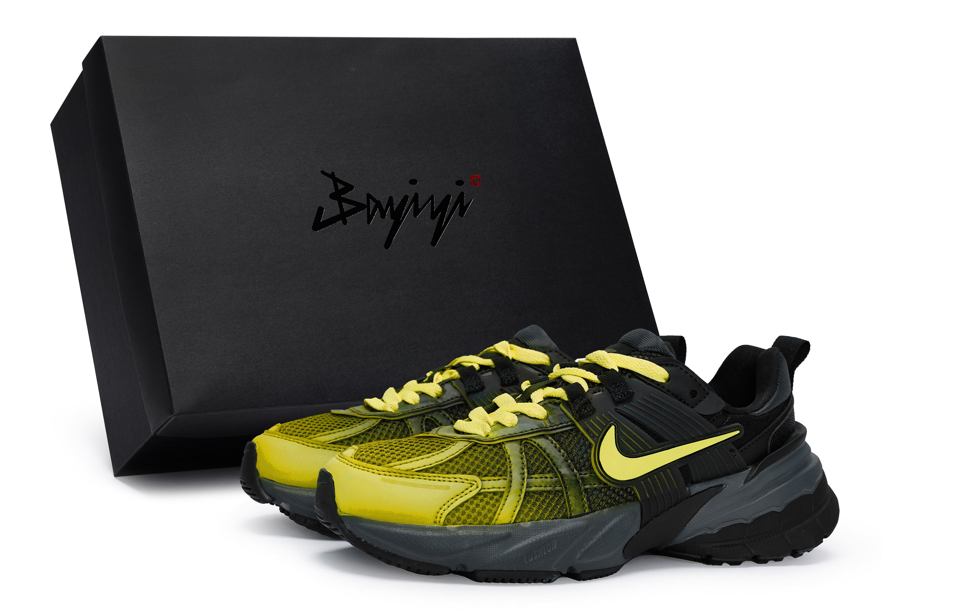 Nike V2K Run Cushioning Abrasion Resistant Cushioning, Wear Resistant Low top Running Shoes Women’s Black Yellow