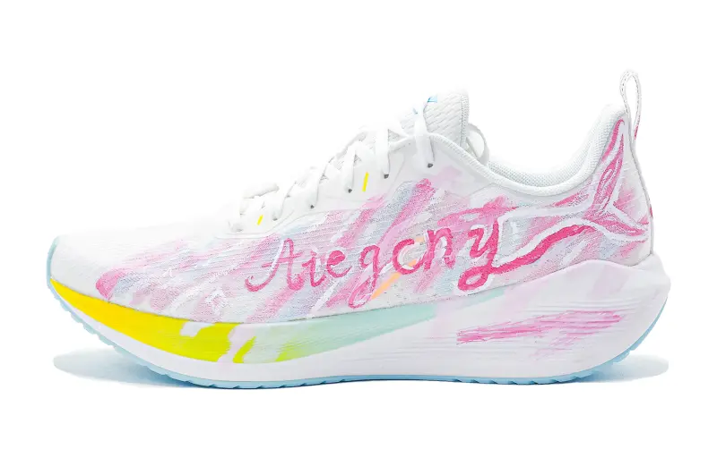 Li Ning Wuyue Cushioning Abrasion Resistant Breathable Low top Casual Running Shoes Men's White Pink Yellow