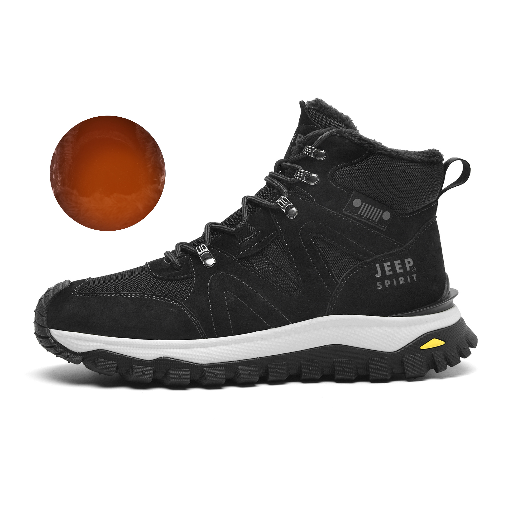 JEEP SPIRIT Black Myth Abrasion Resistant Impact Resistant Thermal High top Outdoor Shoes Men’s Black