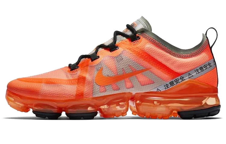 Nike VaporMax 2019 Vapormax round toe lace-up mesh shock-absorbing support low-top running shoes men's orange 2019 version