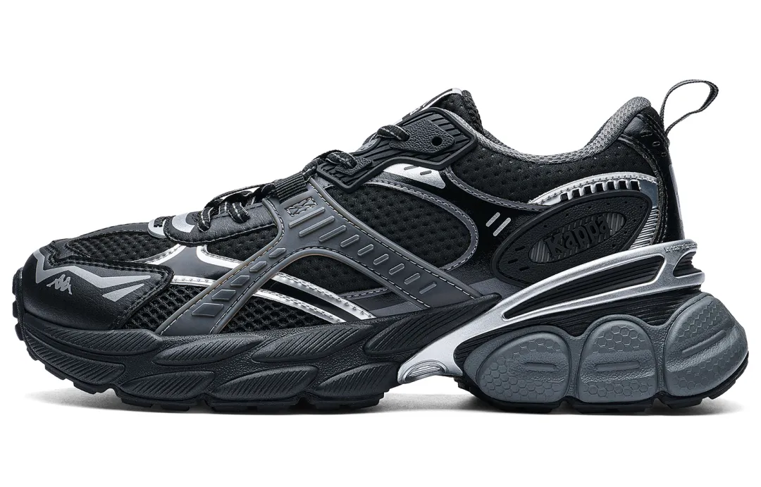 Kappa Slip Resistant Abrasion Resistant Low top Chunky Sneakers Unisex Black Gray Silver