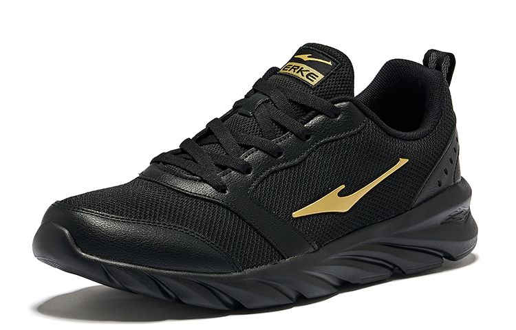 Erke Abrasion Resistant Breathable Low top Running Shoes Men’s Jet Black King Gold