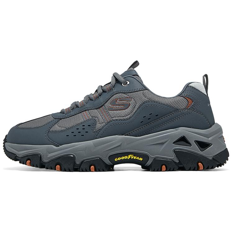 Skechers Skechers Yunyu shoes, mountain style outdoor aesthetics, fashionable and comfortable, lightweight cushioning, thick soles, sports mountaineering, wear-resistant, breathable and high-rise, low-top hiking shoes, men's charcoal gray