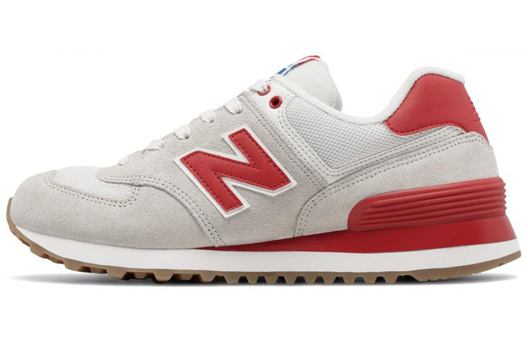 Женские кроссовки New Balance 574 (серый / красный) — фото 1