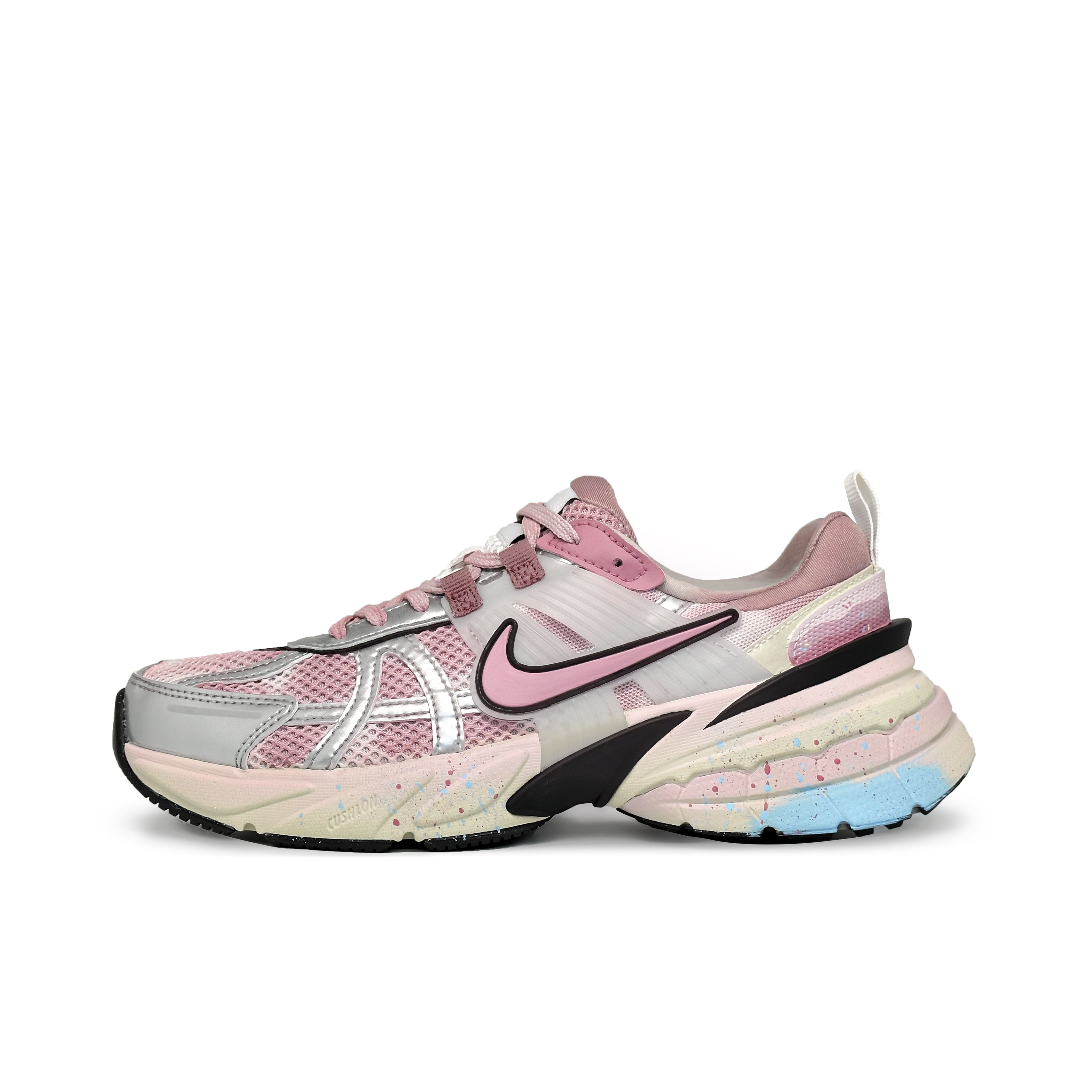 Nike V2K Run Fabric Low top Running Shoes Women's Silver Pink Blue