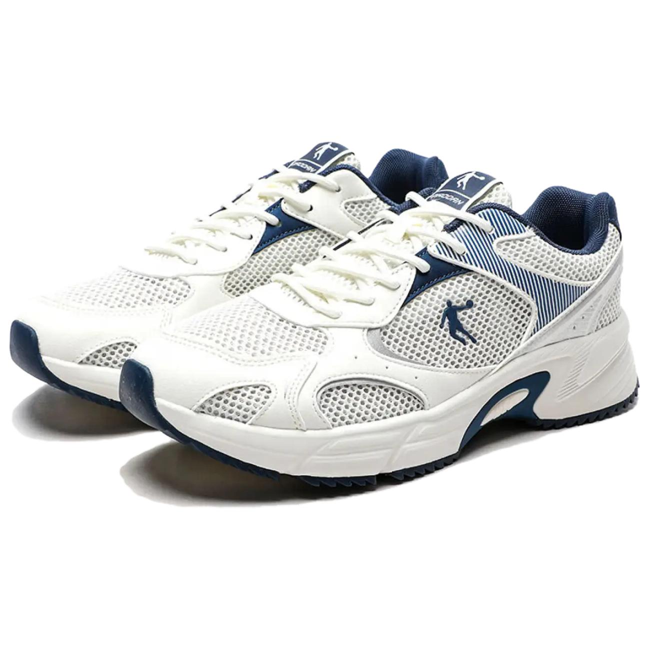QIAODAN Comfortable Round Toe Abrasion Resistant Breathable Low top Casual Running Shoes Men’s White Blue