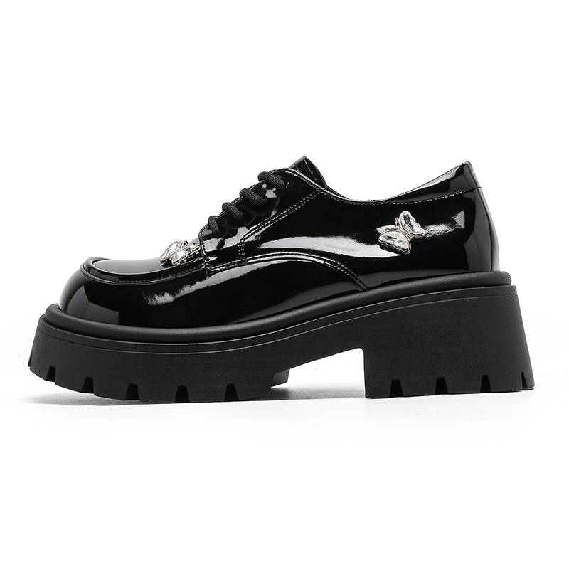 Warrior synthetic leather versatile thick sole heightening casual college British style small leather shoes loafers women black