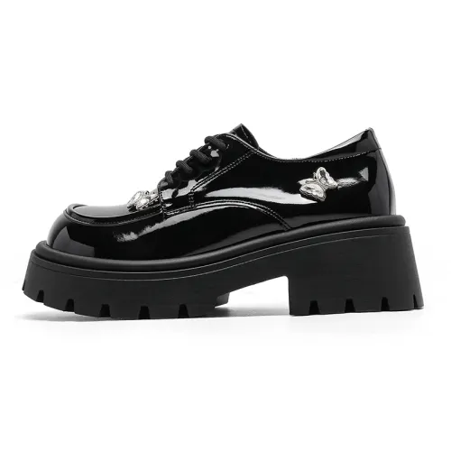 Warrior synthetic leather versatile thick sole heightening casual college British style small leather shoes loafers women black