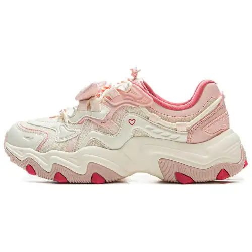 LOL x Li Ning Cat Paw Lite 2 Slip Resistant Abrasion Resistant Low top Chunky Sneakers Women's Beige Pink