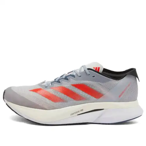Adidas Adizero Boston 12 Comfortable Slip Resistant Abrasion Resistant Low top Running Shoes Men's Gray Red