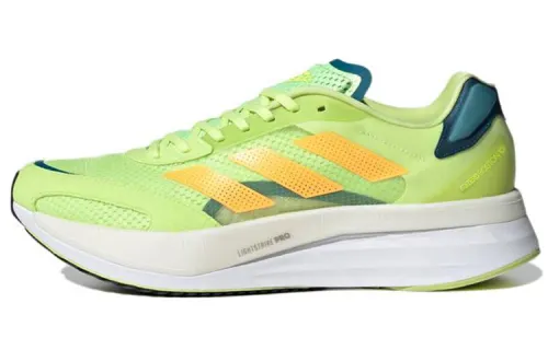 Adidas Adizero Boston 10 light and comfortable fabric low-cut carbon plate training long-distance running shoes men's yellow green