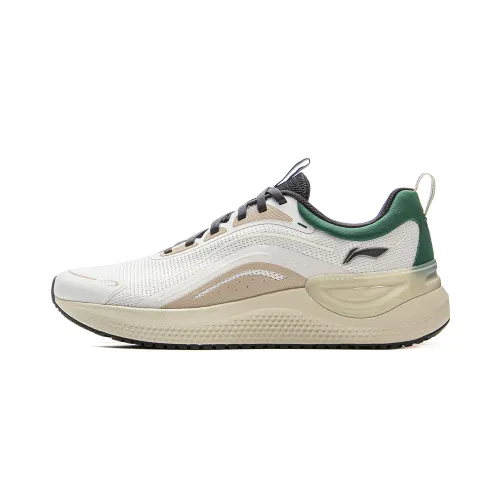 Li Ning Cushioning Slip Resistant Abrasion Resistant Lightweight Low top Running Shoes Men's White Green