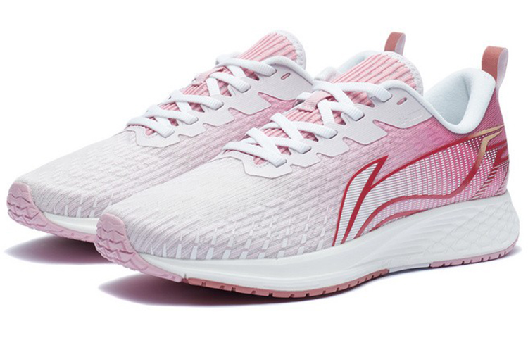 Li Ning Fabric Slip Resistant And Breathable Low top Running Shoes Women's White Red