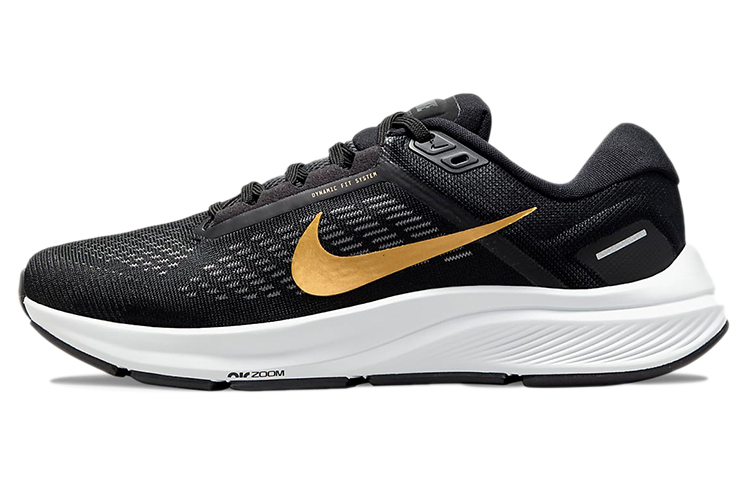 Nike Zoom Structure 24 Comfort Mesh Fabric Shock Absorbent Anti-Slip Abrasion Breathable Low Top Training Running Shoes Women's Black Gold