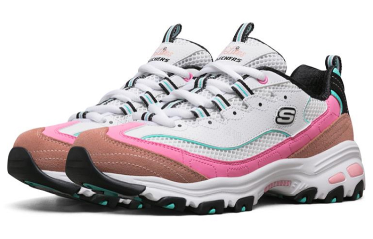 Женские кроссовки Skechers D'LITES 1.0 (бело-розовые) — фото 3