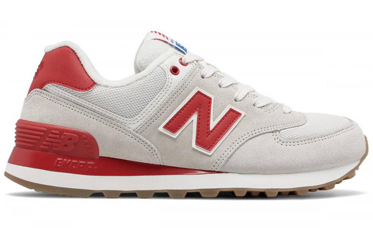 Женские кроссовки New Balance 574 (серый / красный) — фото 2