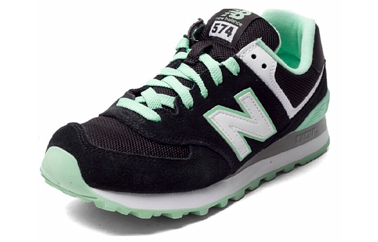 Женские кроссовки New Balance 574 (черно-зеленые) — Чёрный / зелёный — фото 3