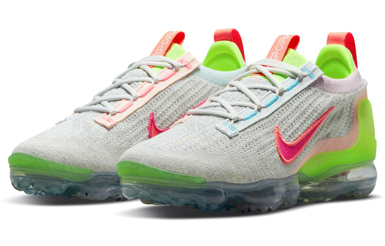 Женские кроссовки Nike VaporMax 2021 Flyknit TPU (серо-красно-зеленые) — Серый / красный / зелёный — фото 3