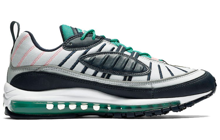 Мужские кроссовки Nike Air Max 98 South Beach (серые с бирюзовым) — 纯白金/黑曜石/动能绿 — фото 2