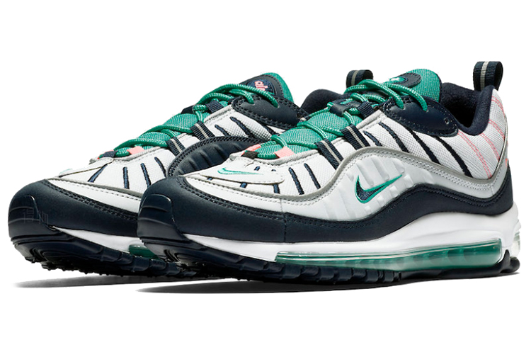Мужские кроссовки Nike Air Max 98 South Beach (серые с бирюзовым) — 纯白金/黑曜石/动能绿 — фото 3