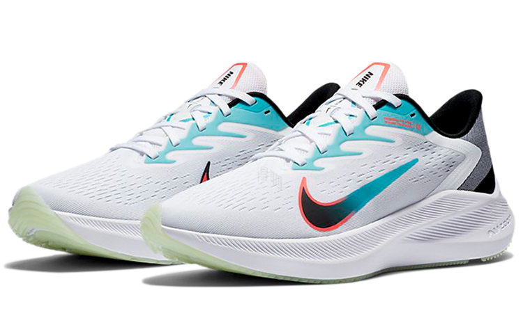 Мужские кроссовки Nike Zoom Winflo 7 (бело-зелено-красные) — Белый / зелёный / красный — фото 3