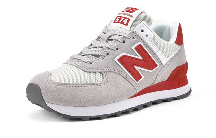 Женские кроссовки New Balance 574 (серые) — Серый / красный — фото 2